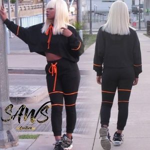 Orange & Black Hi/Low Hoodie Set